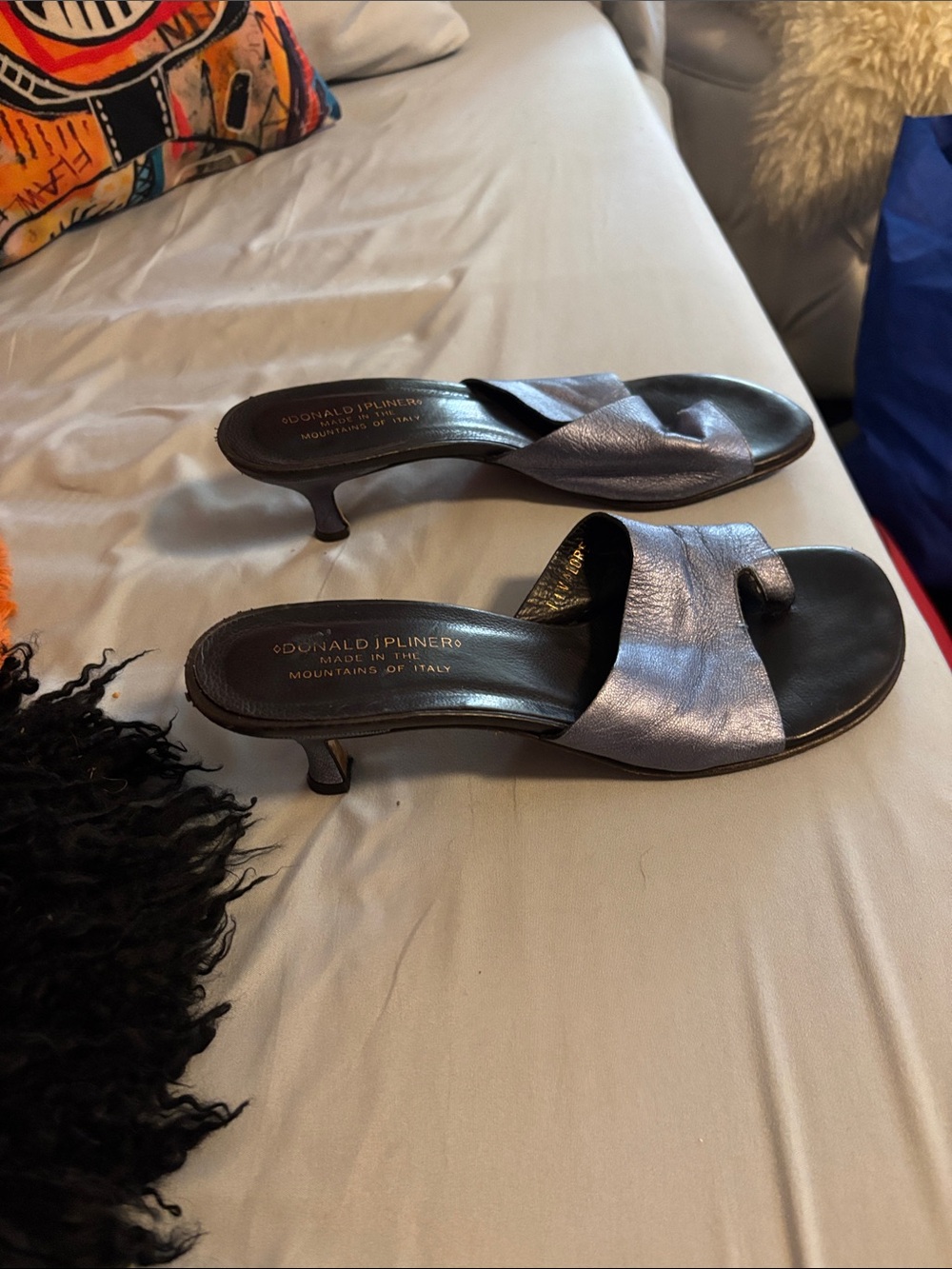 Donald J. Pliner Iridescent Silver Leather Slide Mules